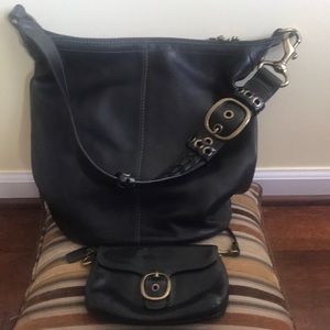 Beautiful black leather coach bag and wristlet